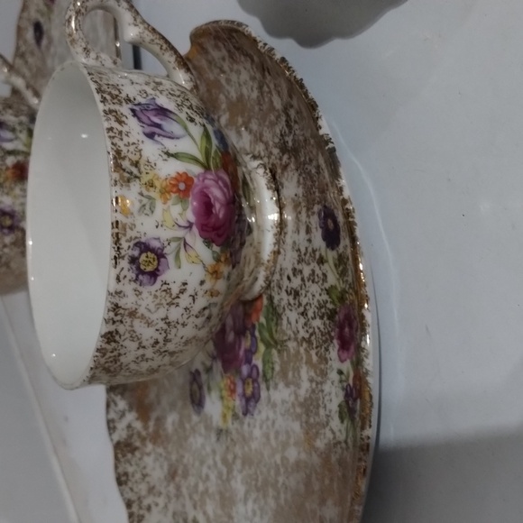 Fred Roberts place set of 4 China tea set scalloped edge floral print delicate - Picture 3 of 9